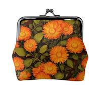 Marigold Pattern Coin Purse-Leather Kiss Lock Wallet Small Clutch
