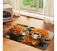 Marigold Pet Feeding Mat Absorbent Pu Leather Dog Cat Food Mats Contain Spills Protects Floors, Anti-Slip Rubber Backing Dog Bowl Mats Easy Clean Pet Placemats 30x45cm