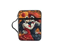 Marigold-Romantic-Dead-Skeletons Bible Cover Case with Handle, Water-Resistant Oxford Fabric Bible Bag Organizer with Zipper Pockets for Church