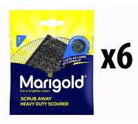 Marigold Scrub Away Heavy Duty Scourer x 6 Stainless Steel Washing Up Sponge Pad