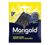 Marigold Scrub Stainless Steel Sponge Filled Scourer Pads Heavy Duty Flat Scouring Sponge for Pots, Pans, BBQs & Grills Rust-Resistant, Easy-Rinse (Pack of 1)