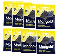Marigold Scrub Stainless Steel Sponge Filled Scourer Pads Heavy Duty Flat Scouring Sponge for Pots, Pans, BBQs & Grills Rust-Resistant, Easy-Rinse (Pack of 8)
