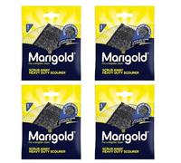 Marigold Scrub Stainless Steel Sponge Scourer Pads, Pack of 4 | Filled, Heavy Duty, Flat Scouring Sponge for Pots, Pans, BBQs & Grills, Rust-Resistant, Easy-Rinse