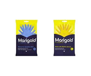Marigold Sensitive Skin Kitchen Gloves, Medium & Large, Unisex, Extra Life, Yellow