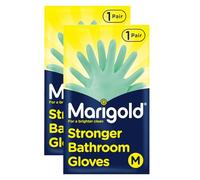 Marigold Stronger Bathroom Gloves Medium 2 Pair - Extra protection Strong Thick Latex Rubber Cleaning Gloves with Long Roll Top Cuffs and Slim Fitted Wrists, Double Layered Comfortable Cotton Lining