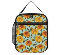 Marigolds Floral Funny Lunch Bag Insulated Lunch Box with Detachable Handle for Work Travel Picnic