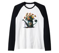 Marigolds in a Watering Can Retro Flowering Marigold Raglan Baseball Tee