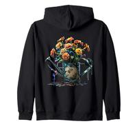 Marigolds In a Watering Can Retro Flowering Marigold Zip Hoodie