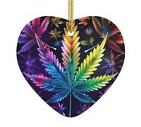 Marijuana Leaf Cannabis Leaves Trippy Psychedelic Rainbow Remembrance Ornament Keepsake Ceramic Xmas Ornaments With Ribbon Crimbo Baubles