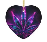 Marijuana Leaf Cannabis Trippy Psychedelic Neon Purple Crimbo Baubles Xmas Ornaments Ceramic Christmas Pendant With Ribbon Crimbo Ornaments