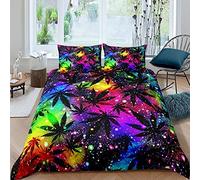Marijuana Leaf Comforter Cover Set Teens Cannabis Galaxy Bedding Set for Kids Boys Girls Women Men Youth Marijuana Weed Leaves Duvet Cover Set Colorful Bedding & Linen 3Pcs King Size,Zipper