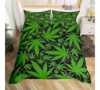 Marijuana Leaf Duvet Cover Teens Cannabis Comforter Covers Green Gray Botanical Branches Bedding Set for Boys Girls Youth Adult Junior/Cot Bed with 1Pillow Shams Marijuana Weed Leaves Bedspread