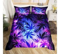Marijuana Leaf Duvet Cover Teens Cannabis Galaxy Comforter Covers Bedding Set With 2 Pillow Shams Double For Women Men Youth Marijuana Weed Leaves Comforter Cover Soft Chic Purple Blue Room Decor
