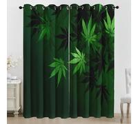 Marijuana Leaf Eyelet Curtains, 3D Cannabis Print Blackout Curtains, 2 Panels Room Darkening Thermal Insulated Window Drapes for Living Room Bedroom, 90 x 72 Inch
