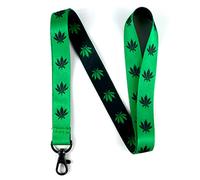 Marijuana Leaf Reversible Lanyard Keychain w/ Clasp - Cannabis Leaf ID Lanyard for Keys Badge Name Tag Whistle - Pot Leaf ID Holder Keychain for Women Men Pothead (Black / Green 1 Lanyard)