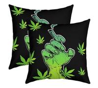 Marijuana Leaf Reversible Throw Pillow Covers for Girls Boys Marijuana Leaves Pillow Covers Home Decor Cannabis Leaf Square Cushion Covers Set of 2 Botanical Nature Green 16x16 Inch