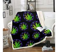 Marijuana Leaf Sherpa Blanket Bohemian Dreamcatcher Fleece Throw Blanket Kids Boys Girls Green Cannabis Plush Blanket Hallucinogenic Plants Decor Fuzzy Blanket for Sofa Bed,Single 50x60 Inch