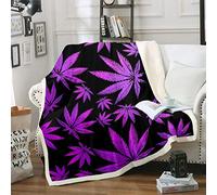 Marijuana Leaf Sherpa Blanket Weed Leaf Botanical Fleece Throw Blanket for Kids Men Women Adults Cannabis Leaves Plush Blanket Luxury Puple Hemp Fuzzy Blanket for Sofa Bed Couch,Single 50x60 Inch