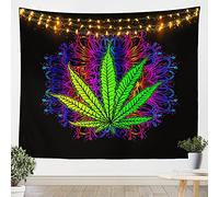 Marijuana Leaf Tapestry Wall Hanging Bohemian Blue Purple Mandala Tapestry for Kids Boys Girls Green Cannabis Leaves Wall Tapestry Hemp Wall Art for Bedroom Living Room,Large 58x79 Inch