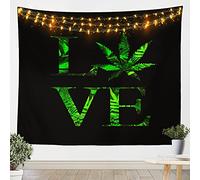 Marijuana Leaf Tapestry Wall Hanging Cannabis Leaves Love Tapestry for Kids Boys Girls Hemp Green Wall Tapestry Hallucinogenic Plants Wall Art for Bedroom Living Room,Large 58x79 Inch