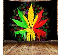 Marijuana Leaf Wall Hanging, Weed Psychedelic Tapestry for Bedroom, Reggae Rasta Tie Dye Jamaica Tapestry Trippy Rastafarian Mexico Red Yellow Green Home Decor (80" W x 60" H)