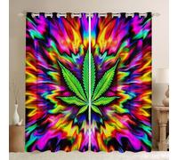 Marijuana Leaf Window Curtains,Botanical Weed Leaves Window Treatment Curtain,Trippy Mandala Curtains for Teens Girls Boys Adult Room Decor,Neon Colorful Tie Dye Style 2 Panels Set,66Wx90L