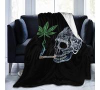 Marijuana Pot Leaf Weed Skull Smoking Fleece Throw - Lightweight, Super Soft, Cozy Bed Blanket for Living Room/Bedroom All Season (Color1, 50" 40")
