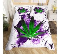 Marijuana Weed Bedding Set Women Men Cannabis Leaf Comforter Cover for Boys Girls Green Weed Purple Tie Dye Duvet Cover Breathable Chic Marble Bedspread Cover Quilt Cover Single Size