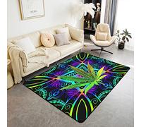 Marijuana Weed Leaf Area Rug Cannabis Leaves Living Room Rugs Decorative Carpet Botanical Plants Print Indoor Floor Mat Natural Theme Purple Green Accent Rug 100 * 150cm