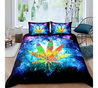 Marijuana Weed Leaf Bedding Set for Kids Boys Children Bright Cannabis Leaves Bedding & Linen Colorful Marijuana Leaf Duvet Cover Botanical Plant Bedspread Cover Double Size 3Pcs