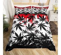 Marijuana Weed Leaf Duvet Cover Cannabis Leaves Bedding Set For Kids Boys Girls Children Botanical Plants Print Comforter Cover Ultra Soft Decor Black White Red Bedspread Cover King Zipper