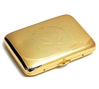 Marijuana Weed Leaf Premium Stainless Steel Engraved Gold Cigarette Case