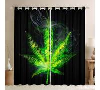 Marijuana Weed Window Curtains, Cannabis Leaves Curtains For Kids Boys Girls Teens, Exotic Herb Leaves Rustic Window Drapes, Decorative Panels For Living Room Bedroom Kitchen, Black Green 84"X63"