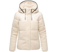 MARIKOO Kaguraa 16 Women's Teddy Fleece Jacket Warm Transition Jacket Quilted Plush Jacket in Trendy Material Mix with Hood XS - XXL, off white, XS