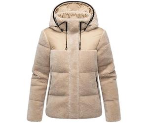MARIKOO Kaguraa 16 Women's Teddy Fleece Jacket Warm Transition Jacket Quilted Plush Jacket in Trendy Material Mix with Hood XS - XXL, beige, M