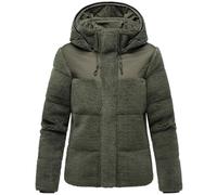 MARIKOO Kaguraa Women's Teddy Fleece Jacket Warm Quilted Plush Jacket in Trendy Material Mix with Hood XS - XXL, olive, M