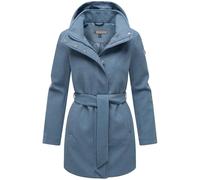 MARIKOO Katalinaa 16 Women's Long Trench Coat Warm Transition Jacket in Wool Look with Removable Hood XS - 3XL, Blue (Dusty Blue), M