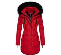 Marikoo Moonshine Long Ladies’ Winter Puffer Coat with Faux Fur Red L