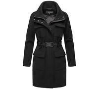 MARIKOO Tanokoo 16 Women's Long Transition Jacket Short Coat in Wool Look with Waist Belt XS - XXL, black, L