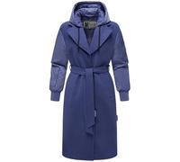 MARIKOO Tjadee 16 Women's Warm Long Transition Coat in Trendy Material Mix (Style Break of Trench Coat and Bomber Jacket) with Removable Hood and Tie Belt Tjadee 16 XS-3XL, Blue Violet, 3XL