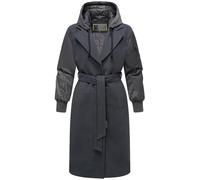MARIKOO Tjadee 16 Women's Warm Long Transition Coat in Trendy Material Mix with Removable Hood and Tie Belt XS - 3XL, anthracite, 3XL