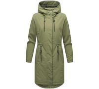 Marikoo Women's Long Transitional Jacket Coat with Reflective Details and Waist Drawstring Megumii 16 XS-6XL, olive, S