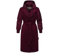 MARIKOO Women's Warm Long Transitional Coat in Trendy Material Mix with Removable Hood and Tie Belt Tjadee 16 XS-3XL, Wine Red, 3XL
