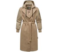 MARIKOO Women's Warm Long Transitional Coat in Trendy Material Mix with Removable Hood and Tie Belt Tjadee 16 XS-3XL, Sand-beige, XXL