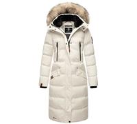 MARIKOO Women's Winter Coat Warm Quilted Coat Long with Removable Faux Fur and Hood Snow Star XS - XXL, off white, XS