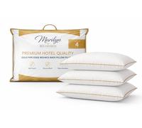 Marilyn Bed and Bath Premium Hotel Quality Pipe Edge Bounce Back Pillow Filled with Polyester Hollow Fibre. (Gold Edge Pack of 4)