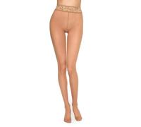 MARILYN erotic women's tights with lace waistband, microfibre tights, 30 den, flat seam silk tights, beige