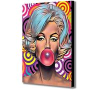 Marilyn Monroe - Bubble Gum Pop Art - Canvas Wall Art Framed Print - Various Sizes (A1 32" x 24" Inches)