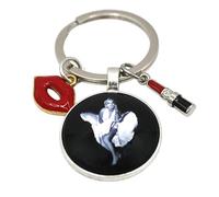 MARILYN MONROE Keyring with Pendant of her Iconic Red Lips and Red Lipstick charms & Seven Year Itch White Dress