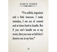 Marilyn Monroe Quote Marilyn Monroe Poster Monroe Wall Art Monroe I'm Selfish Quote Movie Quotation Movie Star Wall Art Movie Script Print (5 x 7, Ivory)